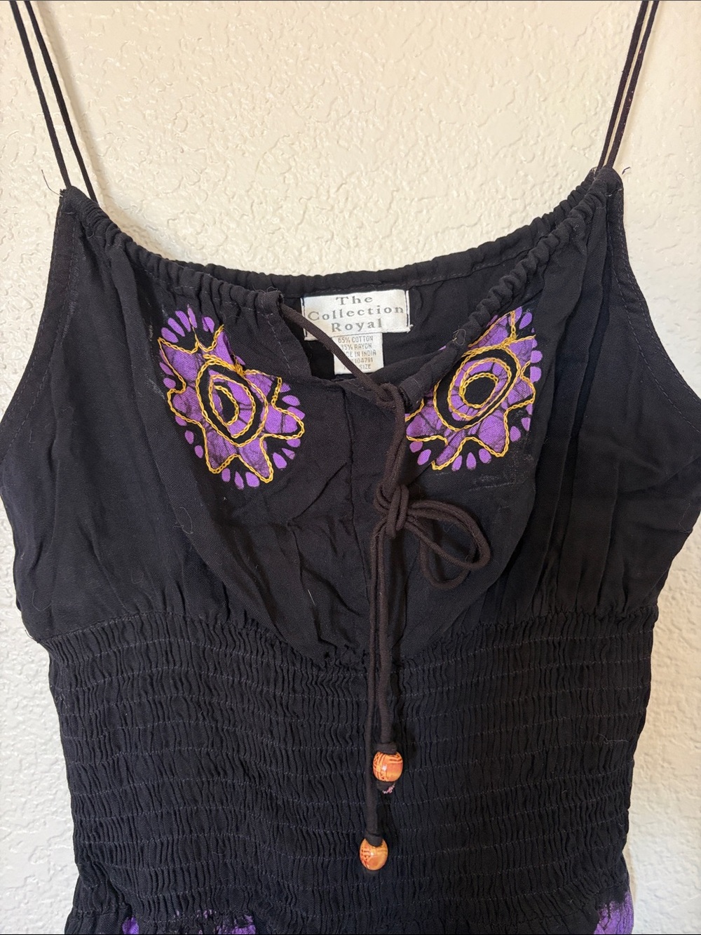 Black and Purple Embroidered Smocked Mini Dress - Picture 3 of 9